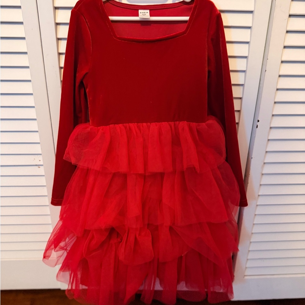 Red Layered Kids Dress - Holiday - party dress
